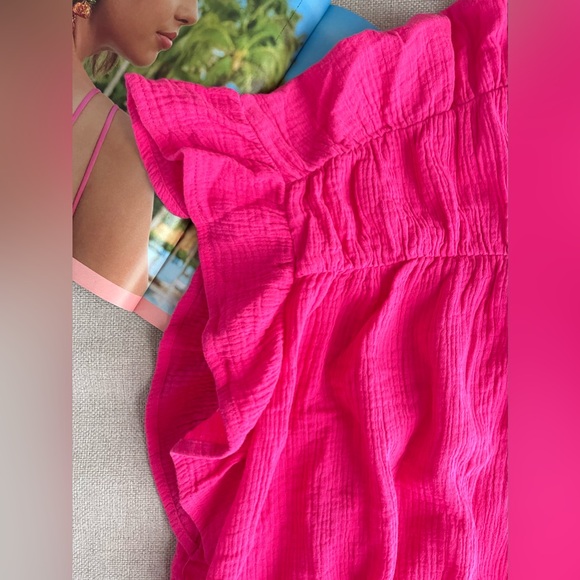 New Bibi Loose Fit Wrinkle Gauze Top 100% Cotton In Fuchsia Size M - Picture 9 of 11